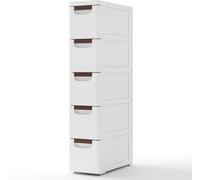 CostwayArmoire de Rangement Étroite pour Petits Espaces Conteneur en Plastique Unité Organisatrice Roulante à 5 Tiroirs avec Roues Intégrées Blanc