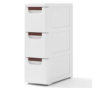 CostwayArmoire de Rangement Étroite pour Petits Espaces Unité Organisatrice Roulante à 3 Tiroirs avec Roues Intégrées Conteneur en Plastique Blanc