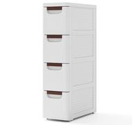 CostwayArmoire de Rangement Étroite pour Petits Espaces Unité Organisatrice Roulante à 4 Tiroirs avec Roues Intégrées Conteneur en Plastique Blanc