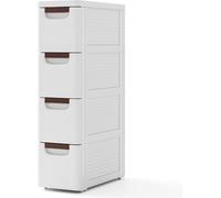 CostwayArmoire de Rangement Étroite pour Petits Espaces Unité Organisatrice Roulante à 4 Tiroirs avec Roues Intégrées Conteneur en Plastique Blanc