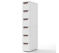 CostwayArmoire de Rangement Étroite pour Petits Espaces Unité Organisatrice Roulante à 6 Tiroirs avec Roues Intégrées Conteneur en Plastique Blanc