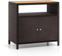 CostwayArmoire de Rangement Exterieur en Rotin Armoire de Jardin avec Plateau en Bois d'Acacia Compartiment Ouvert Buffet à 2 Portes Marron