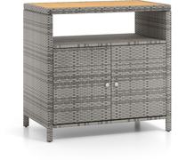 CostwayArmoire de Rangement Exterieur en Rotin Armoire de Jardin avec Plateau en Bois d'Acacia Compartiment Ouvert Buffet à 2 Portes