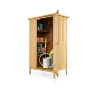 CostwayArmoire de Rangement Extérieure Abri de Jardin en Bois de Sapin avec Toit en Asphalte 3 Étagères Porte Verrouillable 5 Crochets Naturel