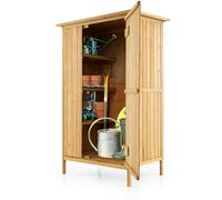 CostwayArmoire de Rangement Extérieure Abri de Jardin en Bois de Sapin avec Toit en Asphalte 3 Étagères Porte Verrouillable 5 Crochets Naturel