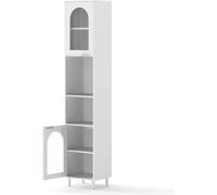 CostwayArmoire de Rangement Haute pour Salle de Bain Organisateur Étroit avec 2 Portes en Verre Cannele Armoire Fine Autoportante Blanc