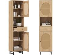 CostwayArmoire de Rangement Meuble pour Salle de Bain Haut Armoire en Rotin avec Portes Étagères Ajustables & Tiroir 170 x30 x40 cm Naturel