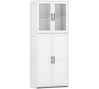 CostwayArmoire de Rangement pour Balais Organisateur Utilitaire en Bois avec Portes Étagères et Crochets pour Serpillières et Aspirateurs Blanc