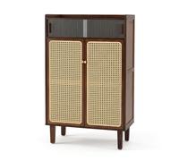 CostwayArmoire de Rangement pour Chaussures 5 Niveaux en Bambou Finition Rotin PE Tressé 3 Étagères Fixes Noyer