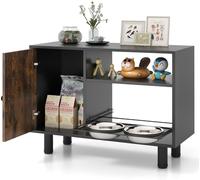 CostwayArmoire de Rangement pour Nourriture de Chien Station d'Alimentation Élevée Réglable en Hauteur avec 2 Bols Surélevés Marron