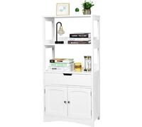 CostwayArmoire de Salle de Bain avec 2 Portes 1 Tiroir 3 Etagères Ouvertes Capacité 70 Kg en Mdf 32,5x60x122cm Blanc