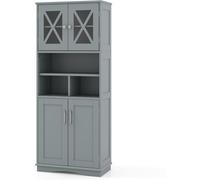 CostwayArmoire de Salle de Bain Haute Armoire Autoportante avec Portes en Acrylique et 3 Cubes Buffet Autoportant avec Etagères Réglables Gris