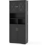 CostwayArmoire de Salle de Bain Haute Armoire Autoportante avec Portes en Acrylique et 3 Cubes Buffet Autoportant avec Etagères Réglables Noir