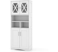 CostwayArmoire de Salle de Bain Haute Armoire Autoportante avec Portes en Acrylique et 3 Cubes Buffet Autoportant avec Etagères Réglables Blanc