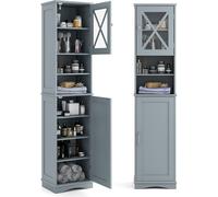 CostwayArmoire de Salle de Bain Haute de 170,5 cm Armoire Autoportante 5 Etagères Réglables 2 Portes Kit Anti-basculement Armoire Etroite Gris