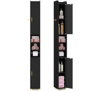 CostwayArmoire de Salle de Bain Haute Organiseur Étroit avec 2 Portes et Étagères Réglables Porte-papier Toilette et Crochet Latéral Noir