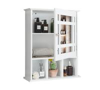 CostwayArmoire de Salle de Bain Murale 2 Etagères Réglables et 3 Compartiments avec Miroir Impérméable Blanc