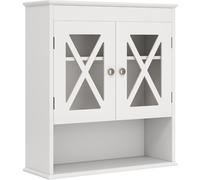CostwayArmoire de Salle de Bain Murale Armoire à Pharmacie avec 2 Portes en Acrylique Étagère Ajustable Compartiment Ouvert Blanc