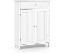 CostwayArmoire de Sol pour Salle de Bain Organisateur de Rangement Autonome avec 2 Portes 1 Tiroir et 1 Étagère Ajustable Blanc