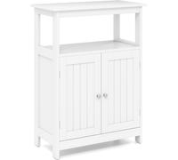 CostwayArmoire de Sol pour Salle de Bain Organisateur de Rangement Autonome avec 2 Portes Compartiment et Étagère Ajustable Blanc