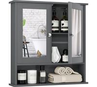 CostwayArmoire de Toilette Armoire Murale avec Portes et Miroirs pour Salle de Bains Gris