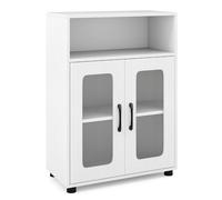 CostwayArmoire Indépendante de Salle de Bain à 2 Portes et Étagère Réglable à 3 Niveaux Compartiment Ouvert Conception Anti-basculement Blanc