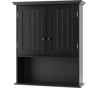 CostwayArmoire Murale de Salle de Bain Armoire à Pharmacie 2 Portes 3 Etagères Capacité 30kg en Mdf 60x20x70,5cm Noir
