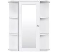 CostwayArmoire Murale de Salle de Bain avec Miroir 6 Étagères Ouvertes et 2 Compartiments Internes 60 x 16,5 x 67,5 cm Blanc