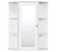 CostwayArmoire Murale de Salle de Bain avec Miroir 6 Étagères Ouvertes et 2 Compartiments Internes 60 x 16,5 x 67,5 cm Blanc