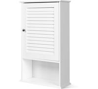 CostwayArmoire Murale pour Salle de Bain avec Étagère Réglable 1 Porte Persienne et 1 Étagère Ouverte Blanc