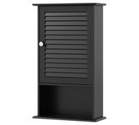 CostwayArmoire Murale pour Salle de Bain avec Étagère Réglable 1 Porte Persienne et 1 Étagère Ouverte Noir