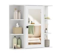 CostwayArmoire Murale Salle de Bain à 3 Niveaux avec Miroir Porte à Aimant 3 Compartiments Intérieurs Charge 45KG Blanc