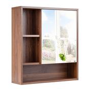 CostwayArmoire Murale Salle de Bain avec Miroir Étagère Réglable 3 Compartiments Ouverts 2 Compartiments Supplémentaires 55 x 16 x 61 CM Brun