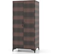 CostwayArmoire Penderie de 157 cm de Haut en Osier PE 2 Portes Tringle de Suspension et 4 Cubes de Rangement Organisateur de Vêtements Marron