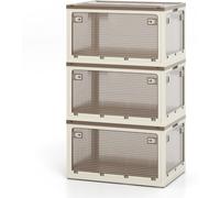 CostwayBacs de Rangement avec Couvercles Lot de 3 Boîtes de Rangement Empilables Roulettes et 5 Portes Conteneurs Pliables en Plastique Blanc