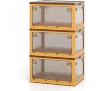 CostwayBacs de Rangement avec Couvercles Lot de 3 Boîtes de Rangement Empilables Roulettes et 5 Portes Conteneurs Pliables en Plastique Jaune