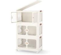 CostwayBacs de Rangement de 159 L avec Couvercle Conteneurs de Rangement à 3 Niveaux Empilables et Pliables 4 Roulettes dont 2 Verrouillables Blanc