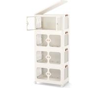 CostwayBacs de Rangement de 212 L avec Couvercle Conteneurs de Rangement à 4 Niveaux Empilables et Pliables 4 Roulettes dont 2 Verrouillables Blanc