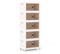 CostwayBacs de Rangement Empilables de 316 L avec Roues Verrouillables Lot de 5 Organisateurs Pliables en PP avec Couvercles Blanc