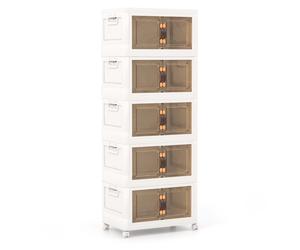 CostwayBacs de Rangement Empilables de 316 L avec Roues Verrouillables Lot de 5 Organisateurs Pliables en PP avec Couvercles Blanc