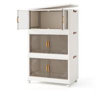 CostwayBacs de Rangement Pliables avec Couvercle de 213L Conteneurs de Rangement Empilables à 3 Niveaux avec Roues Blanc
