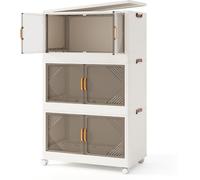 CostwayBacs de Rangement Pliables avec Couvercle de 213L Conteneurs de Rangement Empilables à 3 Niveaux avec Roues Blanc