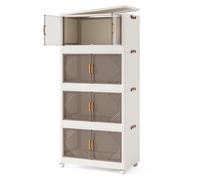 CostwayBacs de Rangement Pliables avec Couvercle de 284L Conteneurs de Rangement Empilables à 4 Niveaux avec Roues Blanc