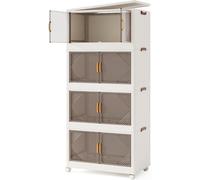 CostwayBacs de Rangement Pliables avec Couvercle de 284L Conteneurs de Rangement Empilables à 4 Niveaux avec Roues Blanc