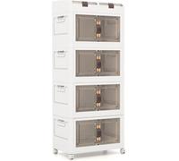 CostwayBacs de Rangement Pliables de 210L avec Couvercles Lot de 4 Conteneurs de Rangement Empilables en Plastique avec Roulettes Blanc