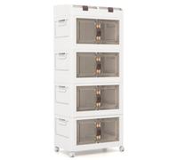CostwayBacs de Rangement Pliables de 210L avec Couvercles Lot de 4 Conteneurs de Rangement Empilables en Plastique avec Roulettes Blanc