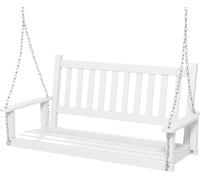 CostwayBalançoire de Porche en Bois pour 2 Personnes Banc Suspendu Robuste Capacité 230 Kg Chaînes Réglables de 170 Cm Dossier à Lattes Blanc