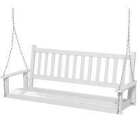 CostwayBalançoire de Porche en Bois pour 3 Personnes Banc Suspendu Robuste Capacité 360 Kg Chaînes Réglables de 170 Cm Dossier à Lattes Blanc