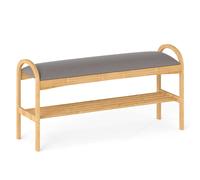 CostwayBanc à Chaussures avec Coussin Banquette à Chaussures en Bambou avec Étagère de Rangement Banc Rembourré 100,5 x 31 x 51 cm Gris