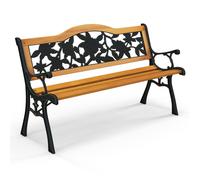 CostwayBanc de Jardin 127,5 cm Banc de Parc à Structure en Métal Moulé avec Siège en Bois Banc d'Extérieur pour 3 Personnes